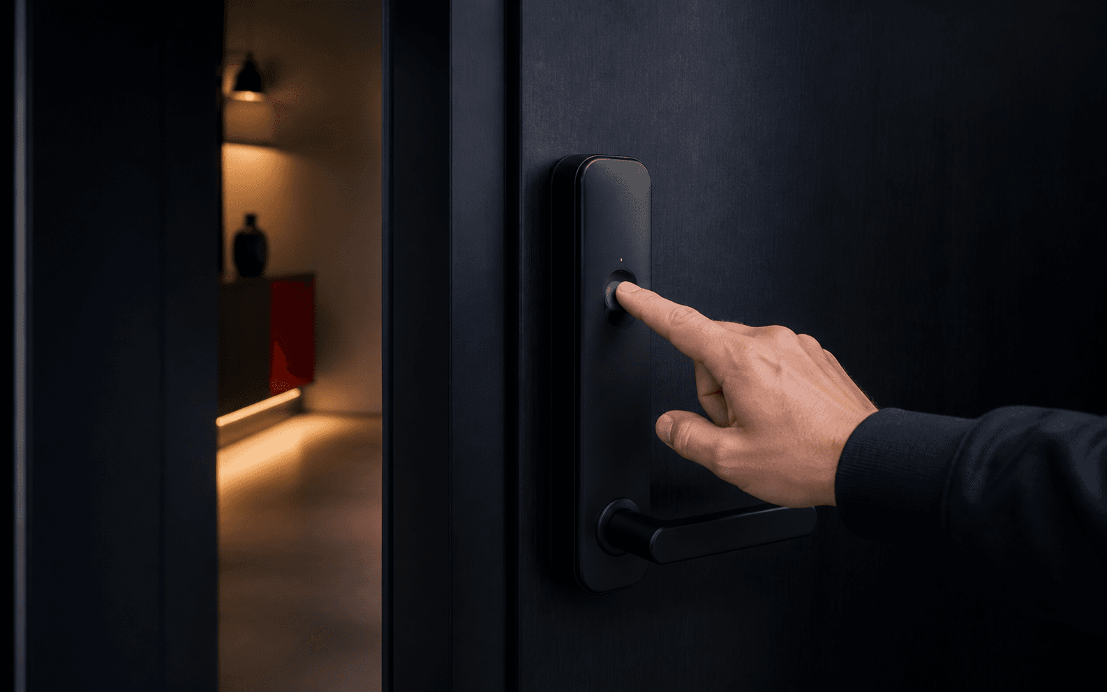 Modern kapıda parmak iziyle kullanılan akıllı kilit