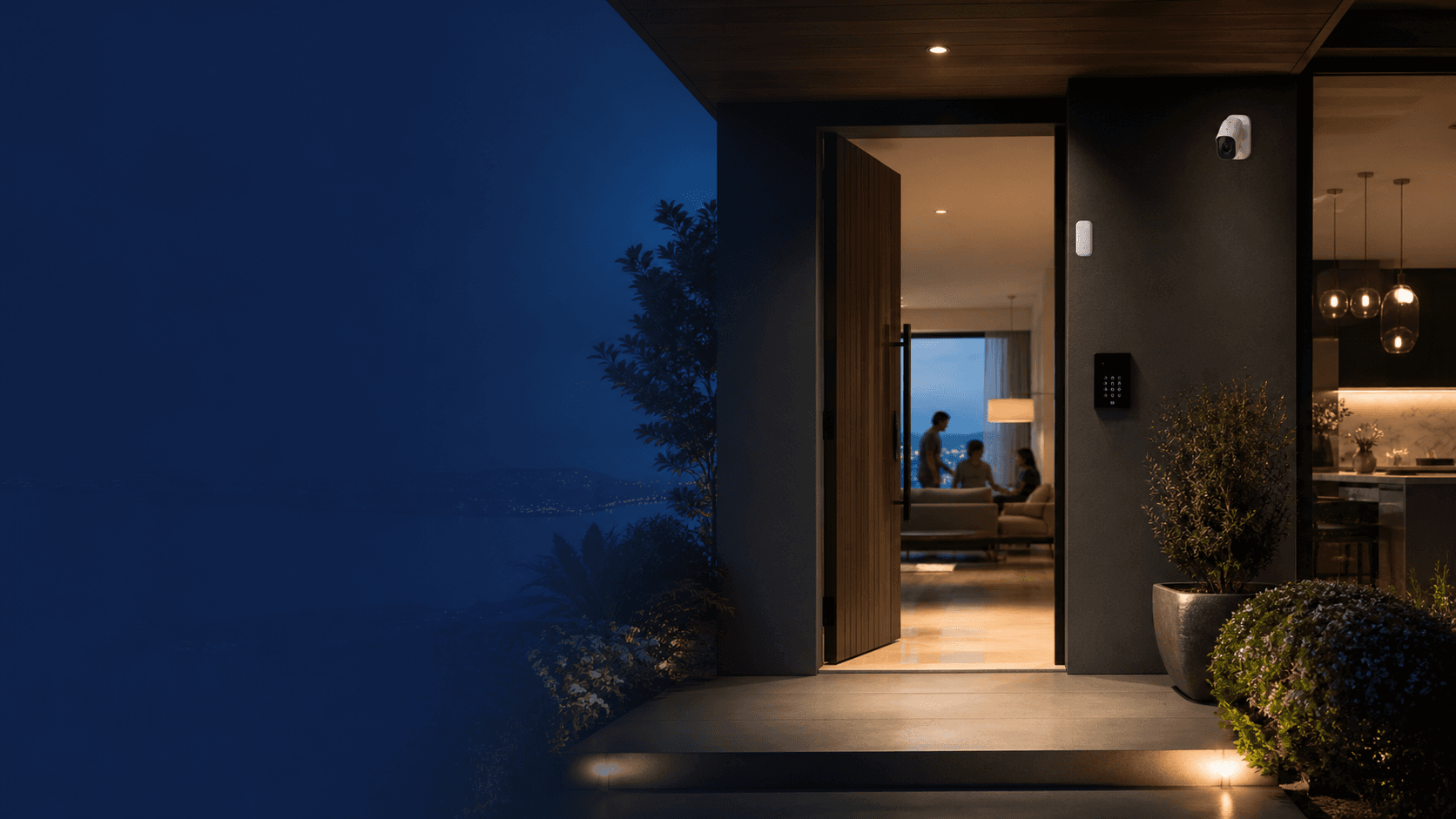 Modern bir konutta ev için akıllı kilit ve kontrollü giriş çözümü