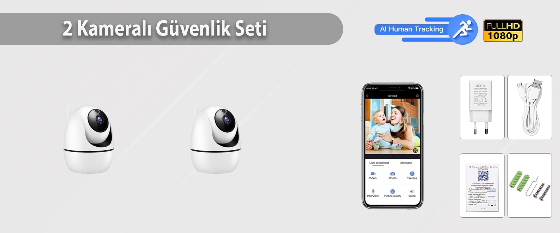 DESi 2 Kameralı Wi-Fi Güvenlik Kamera Sistemi ürün paketi