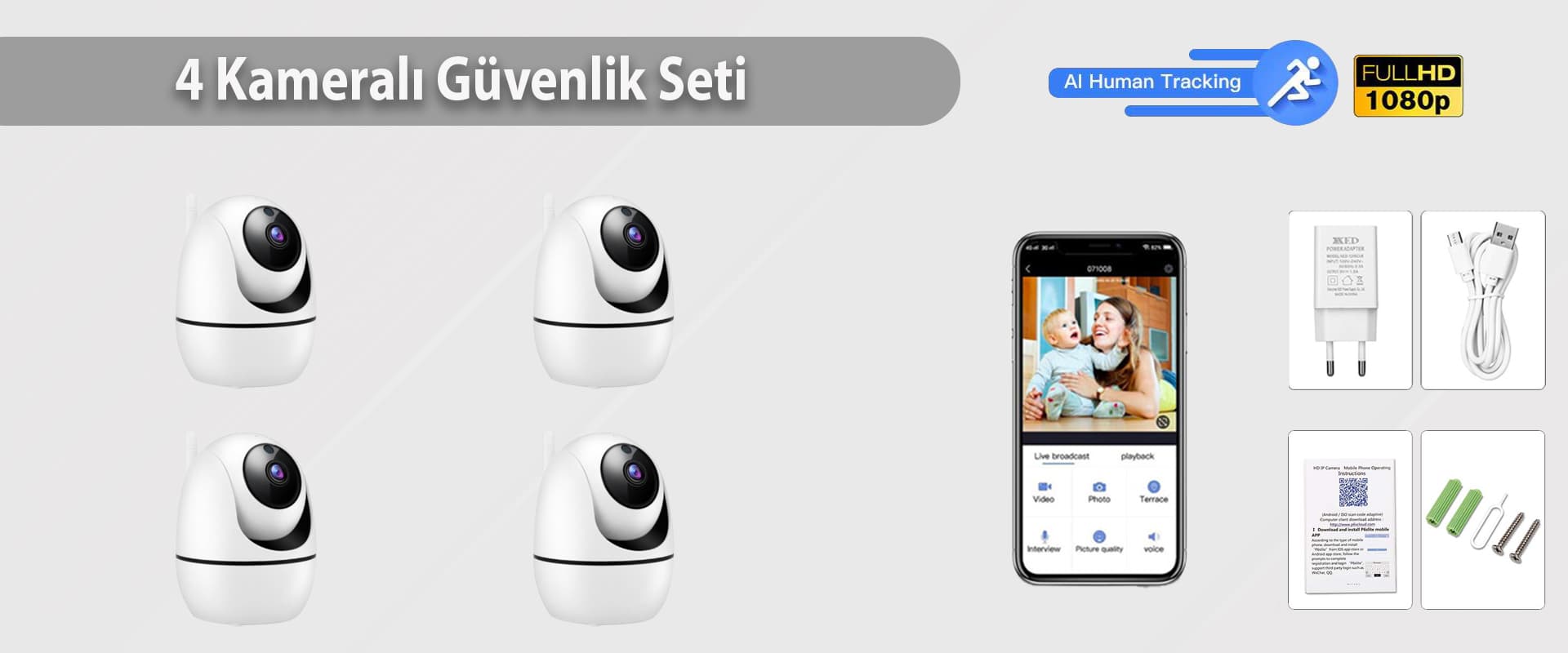 DESi 4 Kameralı Wi-Fi Güvenlik Kamera Sistemi ürün paketi